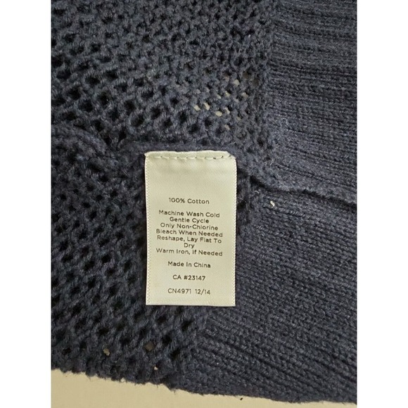 Talbots ~Woman Size S~ Navy Cardigan Crochet Hoodie Cotton Open Front Pockets. - Picture 4 of 9